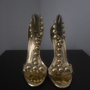 Liliana Gold Gladiator High Heels with  Circular/Ball Accents & Back Zipper